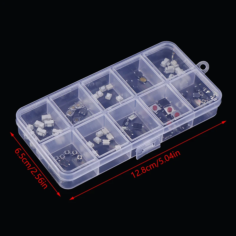 100Pcs 10 Models 6x6mm Momentary Tactile Tact Mini Switch Mixed Kit Box 6*6*4.3/5/6/6.5/7/8/9/10/11/12mm Right Angle With Stent