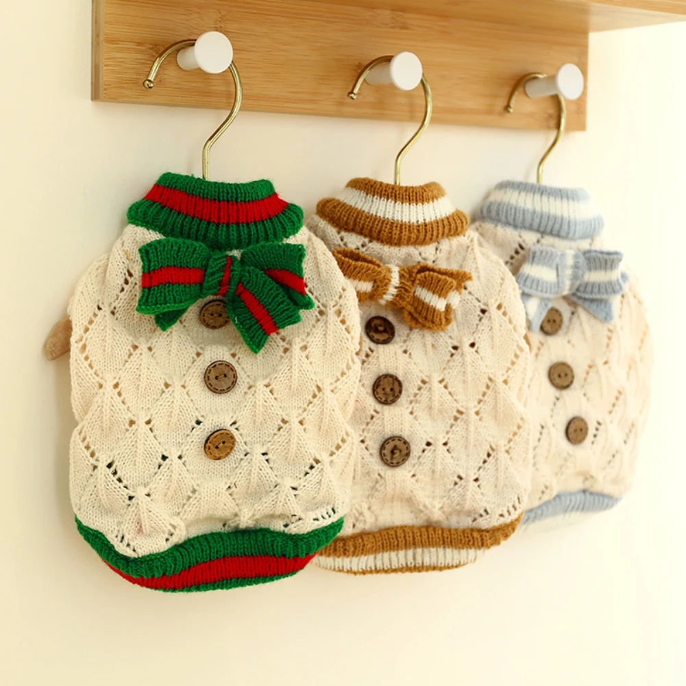 Dog Sweater for Christmas Pet Cat Winter Knitwear Warm Clothes with Bow Tie Comfortable Holiday Costume for Small Dogs Cats