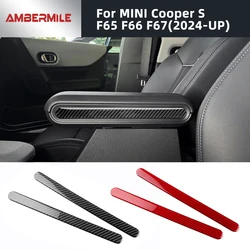 For Mini Cooper S F65 F66 F67 2024 2025 Car Armrest Box Side Strip Sticker Interior Trim Accessories Soft Real Carbon Fiber