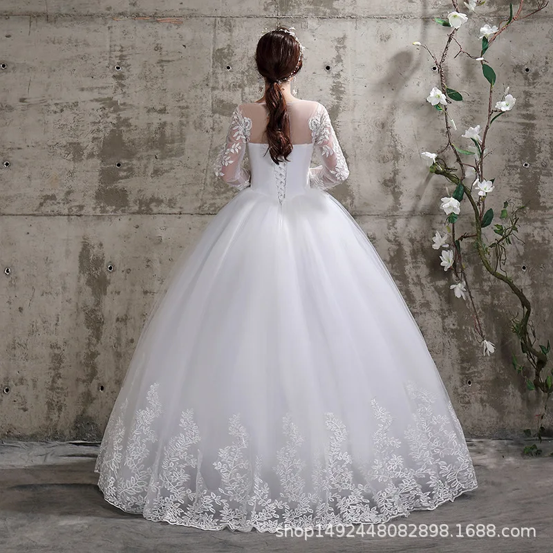 2024 wedding dress bridal sleeve wedding dress show thin show thin big size simple Huqiu Korean style