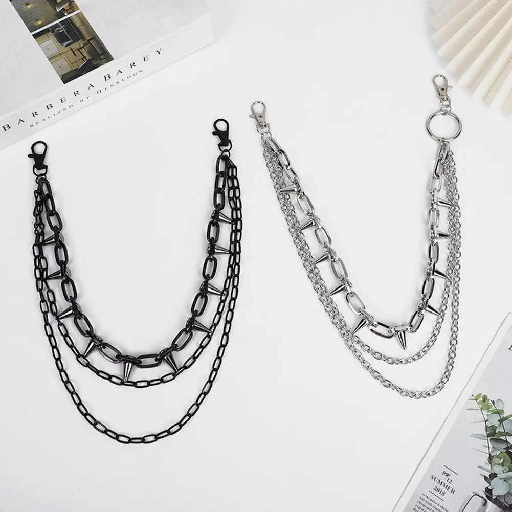 Silver Punk Double-Layer Waist Chain Rivet Decorations Adjustable Length Metal Belt for Women Men Street Style Belts Pants Chain