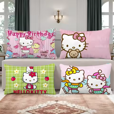 Sanrio Cute Cartoon Hellokitty Funny Print Rectangle Pillowcase Sofa Cushion Cover Home Living Room Decoration Pillowcase Gift
