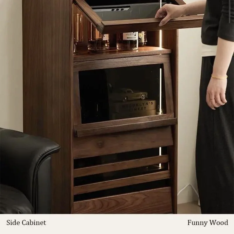 furniture Nordic black walnut TV side cabinet living room bedroom retro drawer cabinet storage locker vertical cabinet