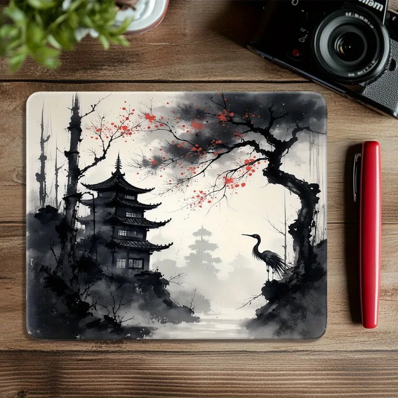 Ink painting architectural design, mouse pad, anti slip rubber base, portable office desktoppad, computer laptop, PC accessories