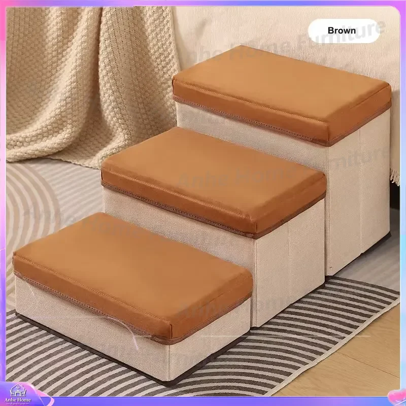 Modern Velvet Dog Stairs 3 Step Foldable Pet Ramp Non Slip Lightweight Stable Puppy Cat Bedside Sofa Accessory Furniture