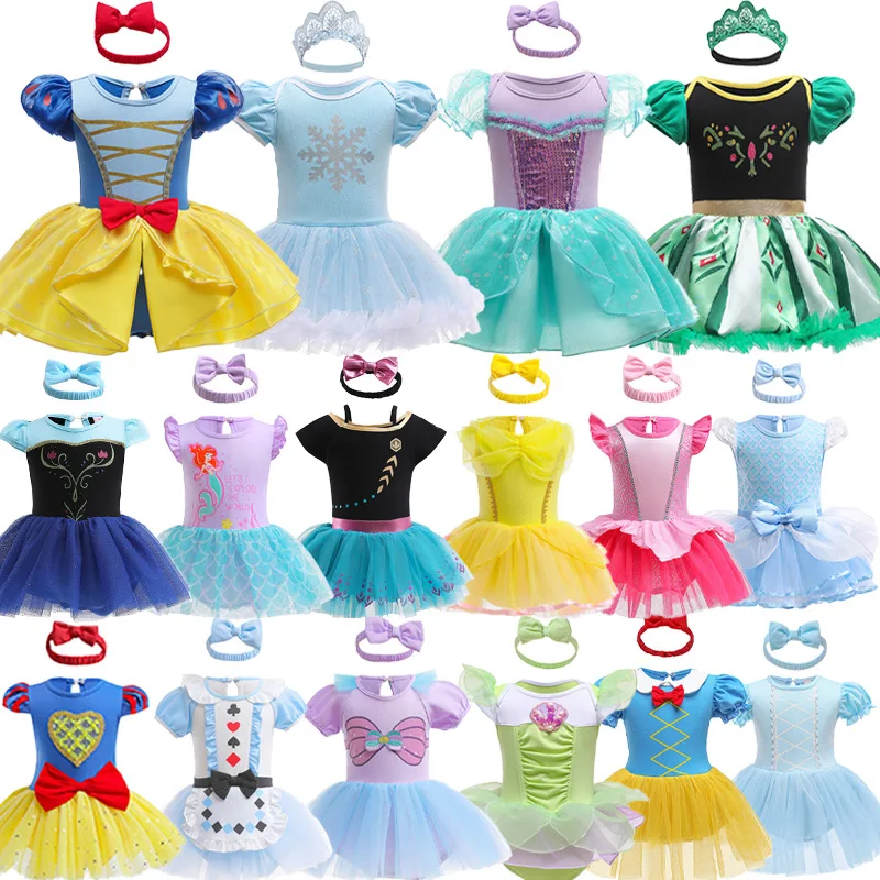 Newborn Baby Clothes Baby Girl Romper Tutu Cute Cartoon Frozen Elsa Belle Princess Dress First Birthday Dresses Roupa De Bebe