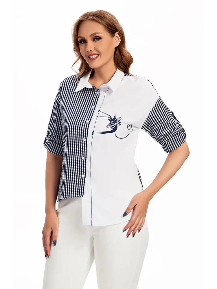 Womens plus size woven lapel shirt belongs to the category of womens clothing