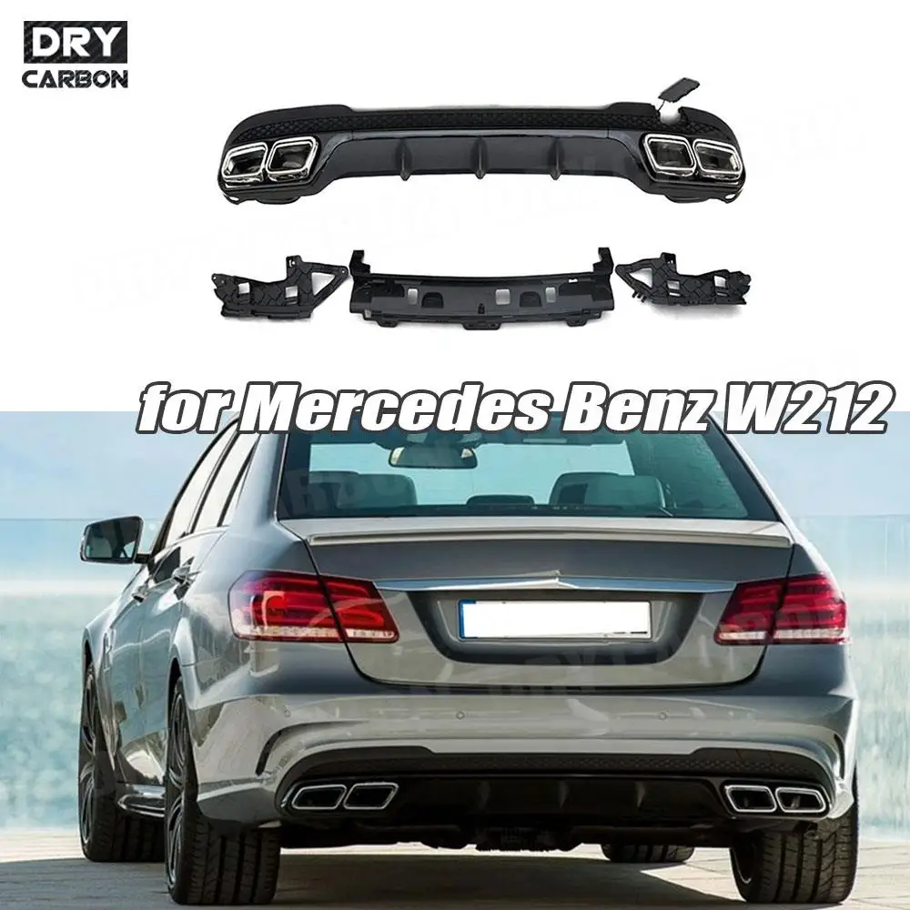 

for Mercedes Benz E Class W212 E350 E400 E63 AMG Sport 2013 2014 2015 2016 PP Rear Bumper Lip Diffuser With Exhaust Muffler