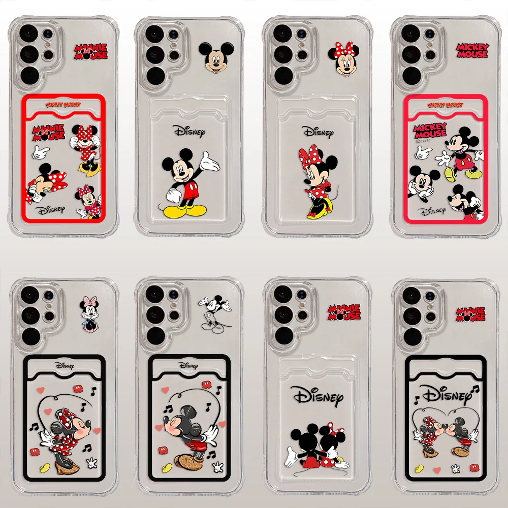 Couple Mickey Minnie Card Hold Phone Case For Samsung S24 S23 S22 S21 S20 FE Plus Ultra M33 M53 M54 5G Anti-fall Clear Cover