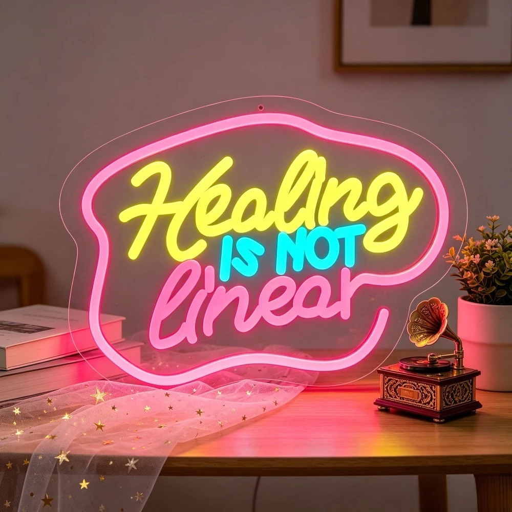 

Healing is Not Linear Neon Sign LED USB Dimmable Aesthetic Wall Art Night Light for Yoga Studio Living Room Bedroom Gift Home