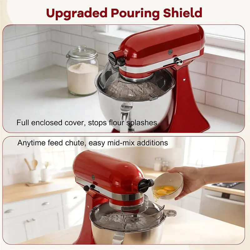 A83X-Splash Guard For Kitchenaid Tilt Head Stand Mixer 4.5-5 Qt Bowl, Pouring Shield Fully Enclosed With Flip Top Funnel