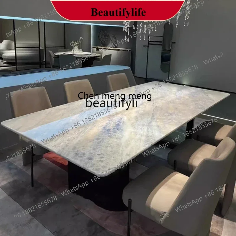 z183  Imported natural blue crystal luxury stone dining table marble high-end rectangular dining table