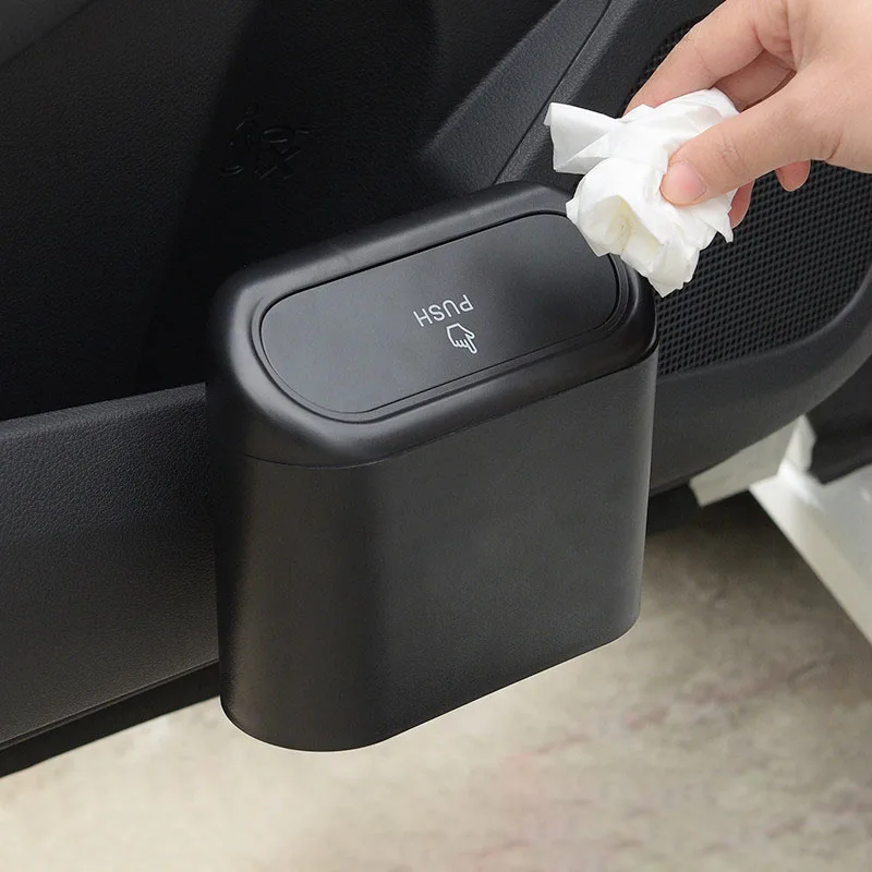 

Car Door Hanging Garbage Storage Box Vehicle Garbage Dust Case Accessories Multifunction Black Abs Square Press Type Trash Can