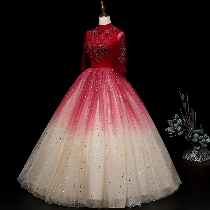 Gradient elegant fashionable and dreamy large-sized puffy skirt