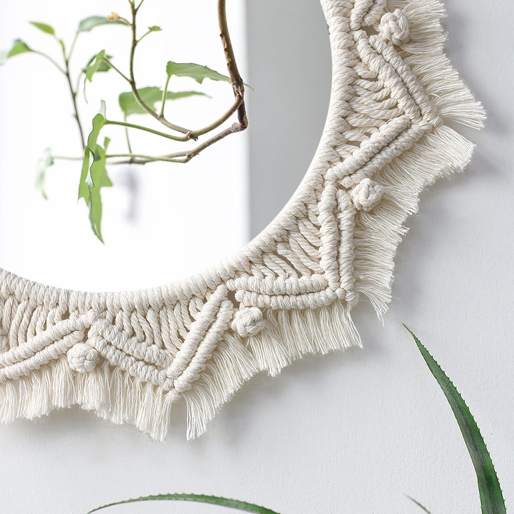 Boho Macrame Runde Spiegel Dekorative Spiegel Ästhetischen Room Decor Hängen Wand Spiegel für Schlafzimmer Wohnzimmer Haus Dekoration