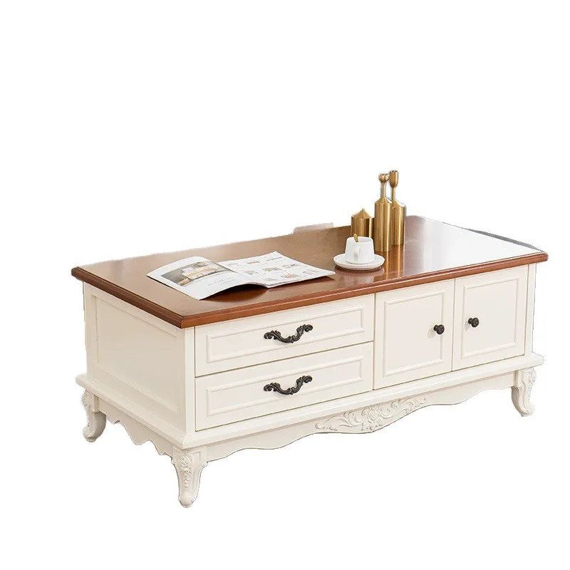 

American modern coffee table light luxury pastoral style solid wood coffee table with drawer storage TV cabinet combination