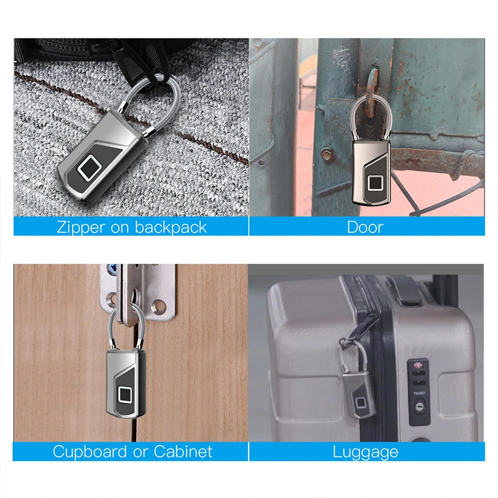 Smart Fingerprint Lock Keyless Padlock Backpack Waterproof USB Rechargeable Smart Security Locker Home Dormitory Door Lock