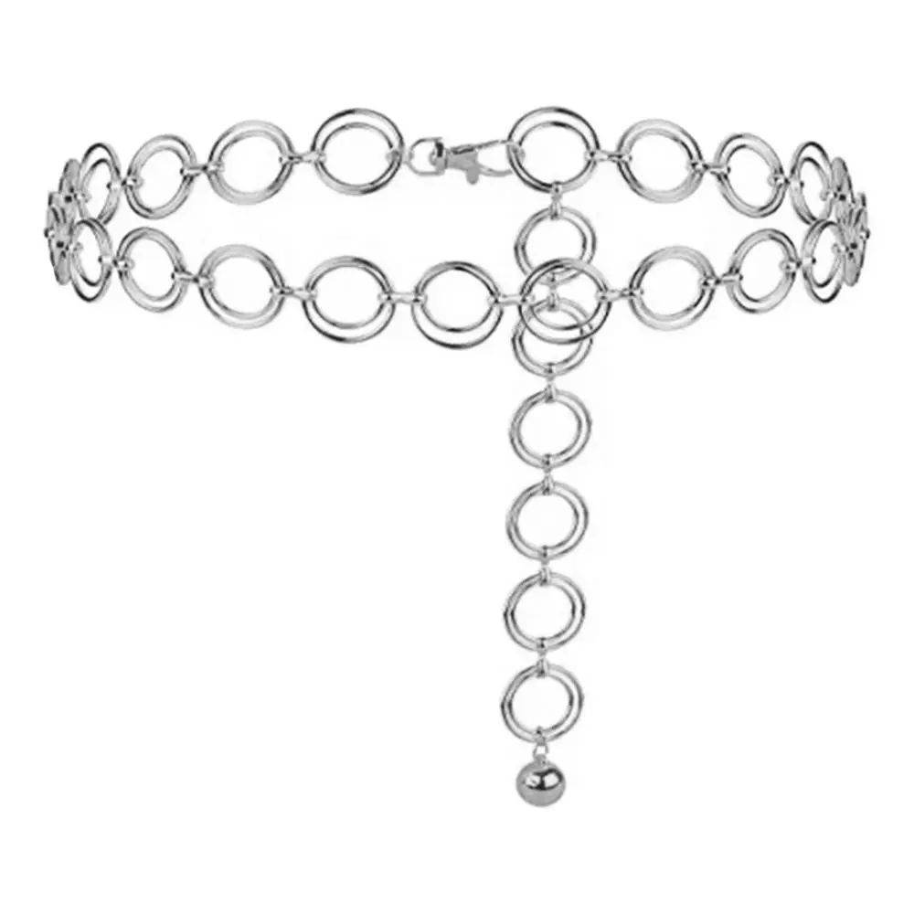 Women Dress Jeans Decorative Trendy Double Ring Waist Band Slimming Cummerbands Metal Chain Belt Luxury Alloy Waistband