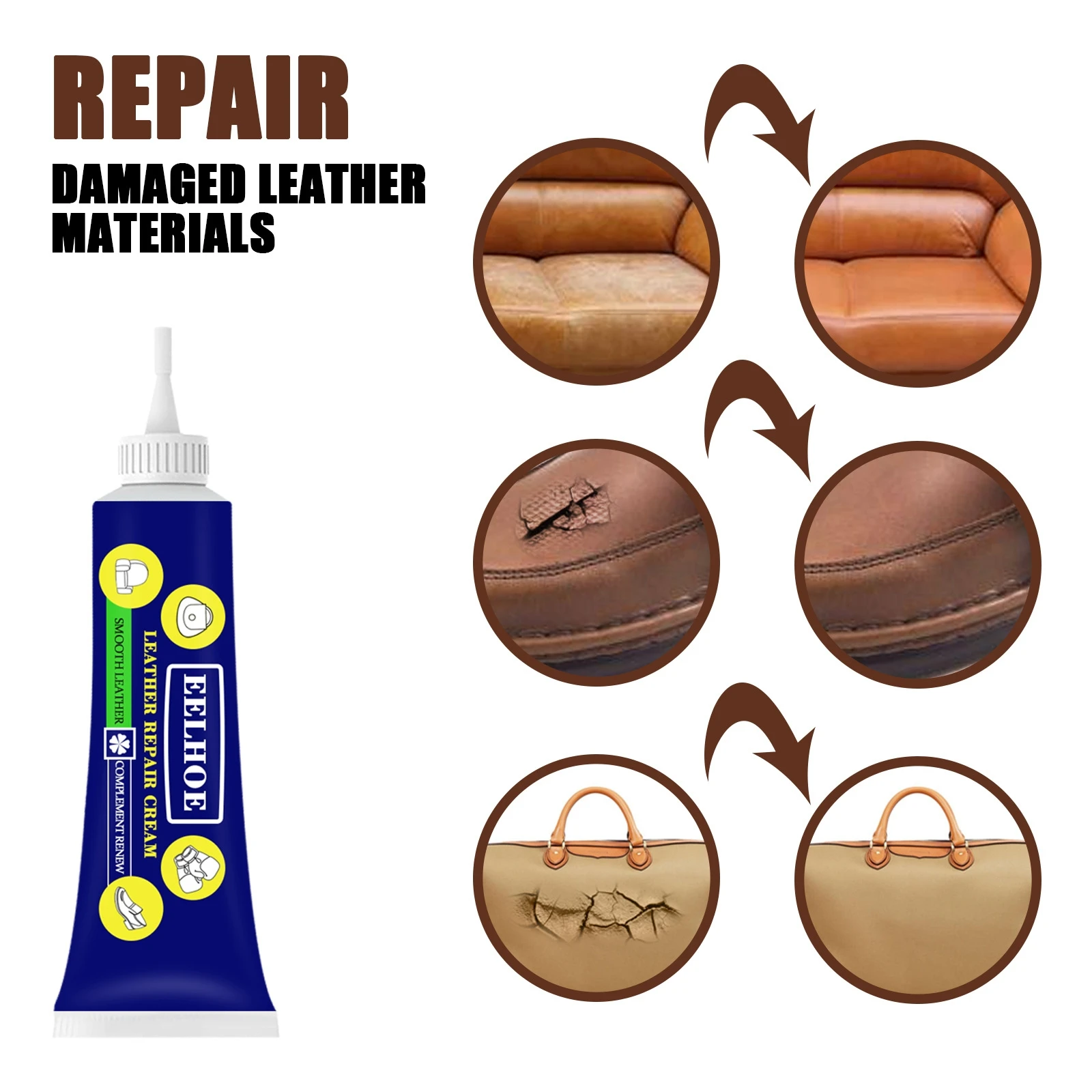 20ml Car Advanced Leather Repair Cream Sofa Car Seat Leather Complementary Repair Refurbishing Polishing Kit Auto Detailing