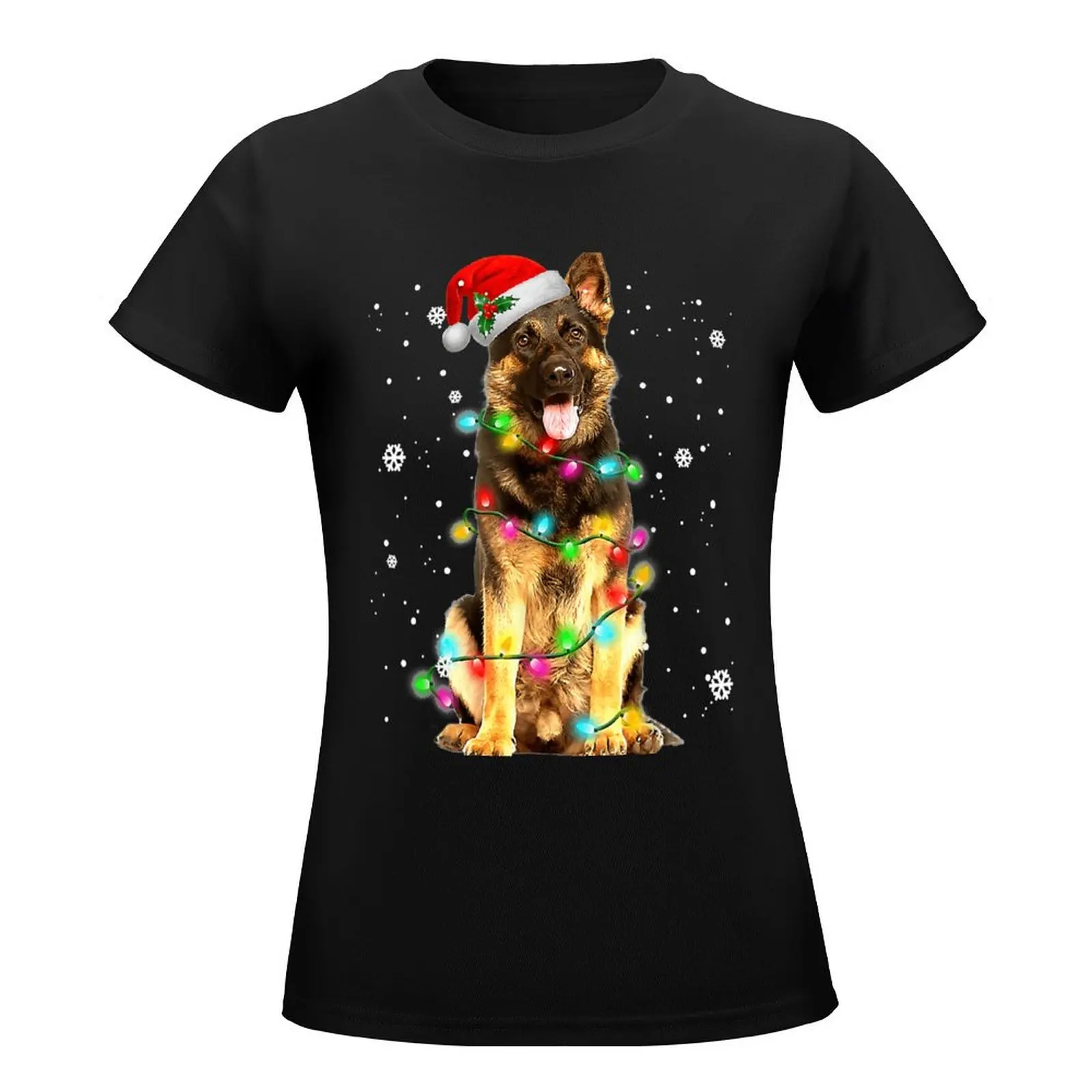 German Shepherd Dog Tree Christmas Sweater Xmas Dogs T-Shirt tops oversized womans clothing