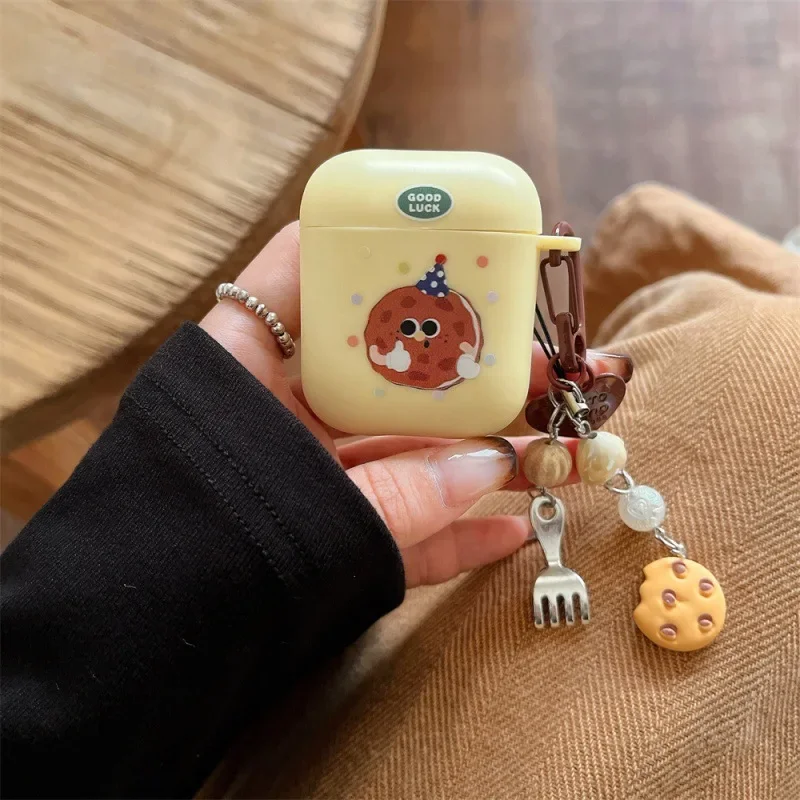 Bonita funda con colgante de galleta para AirPods 4, Airpod 1, 2, 3 Pro Pro2, auriculares Bluetooth, caja de carga, funda protectora para auriculares