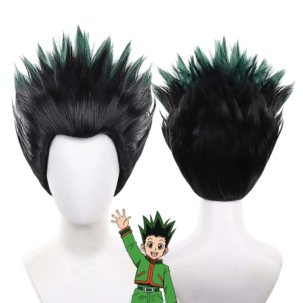 Men Cosplay GON·FREECSS Short Black Green Synthetic Hair wig