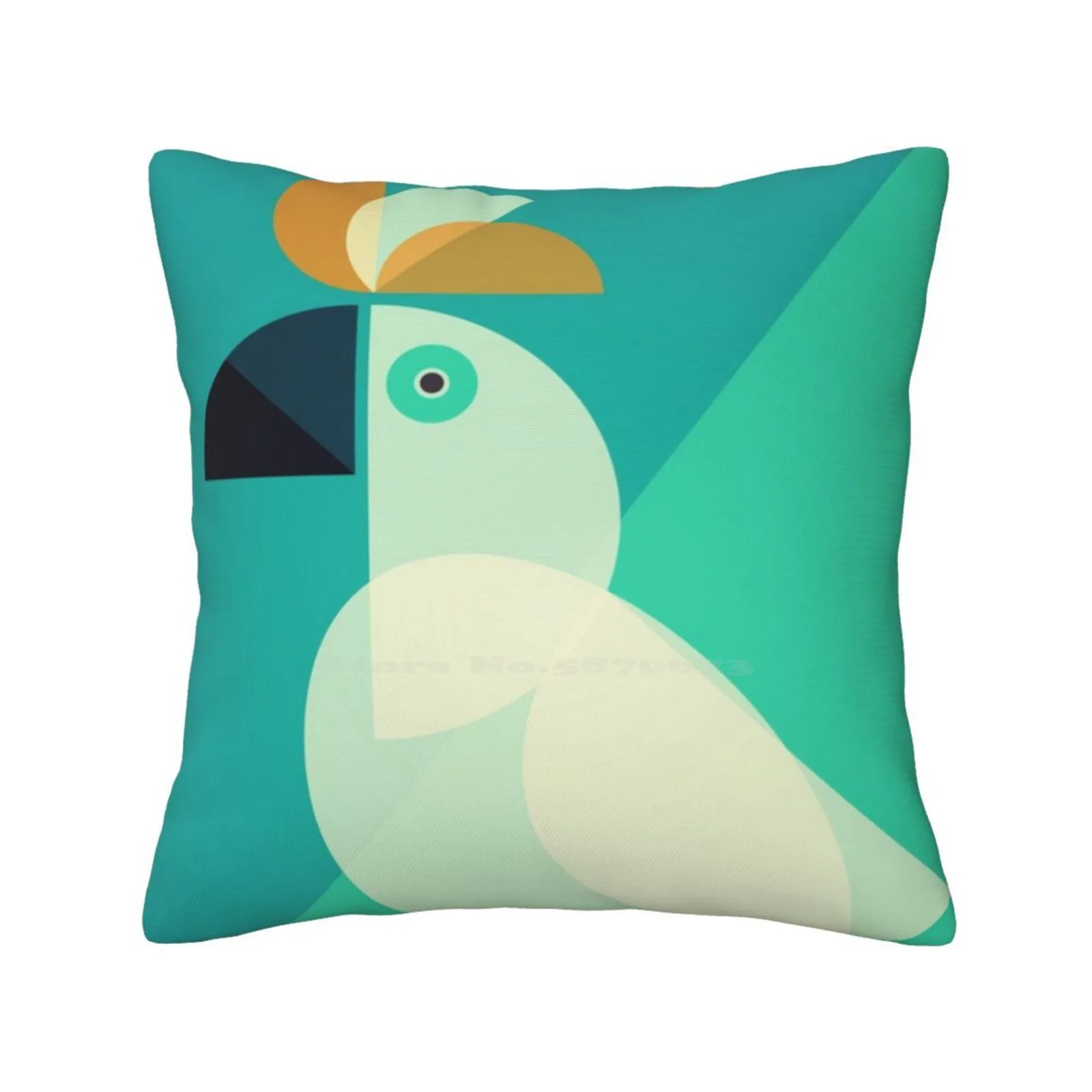 

Mid Century Cockatoo Funny Cute Decor Square Pillowcase Mid Century Cockatoo Exotic Bird Geometric Shapes Blue Green