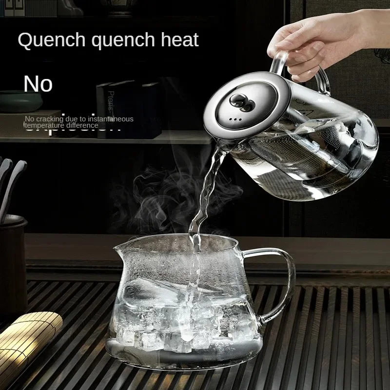 0: Heat Resistant Glass Teapot Stainless Steel Infuser for Kung Fu Tea Flower Kettle and Puer Oolong Pot Tea Brewing Pot