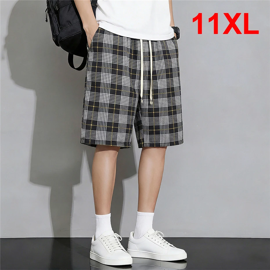 

Summer Hawaiian Beach Shorts Men 11XL 10XL Plus Size Plaid Shorts Fashion Casual Short Pants Male Big Size 10XL