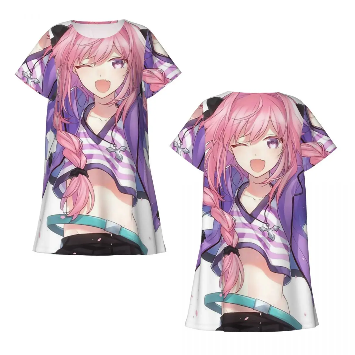 Custom Fate Apocrypha Astolfo Anime Short Sleeves Nightdress For Sleepshirts Women Short Sleeve Nightgowns Soft Pajama Dress