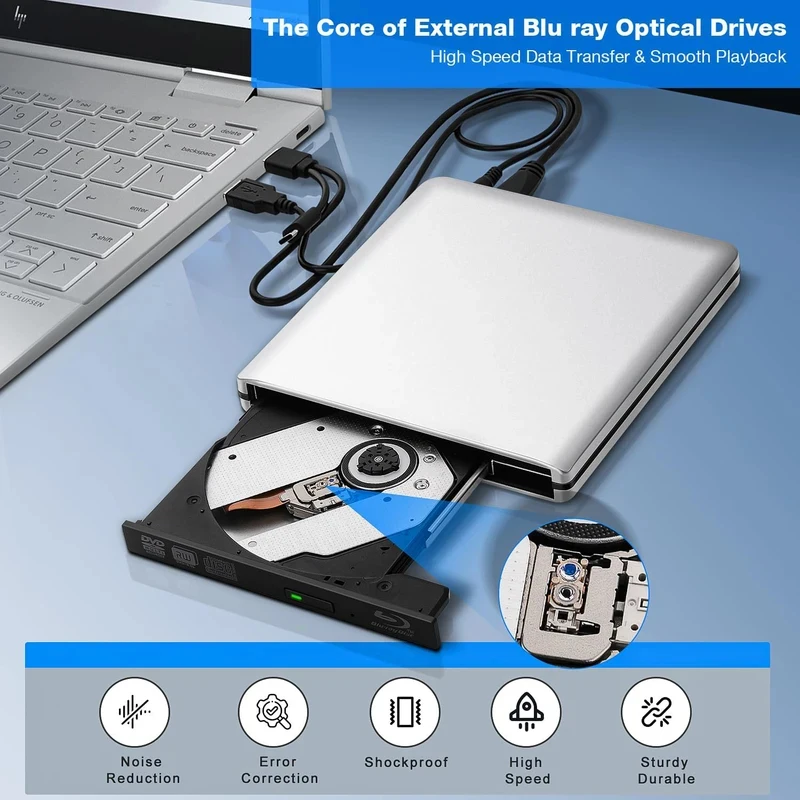 

Portable External 4K Blu-ray Recorder USB3.0 Slim Aluminum Blu Ray DVD CD RW Player Burner & Play Optical