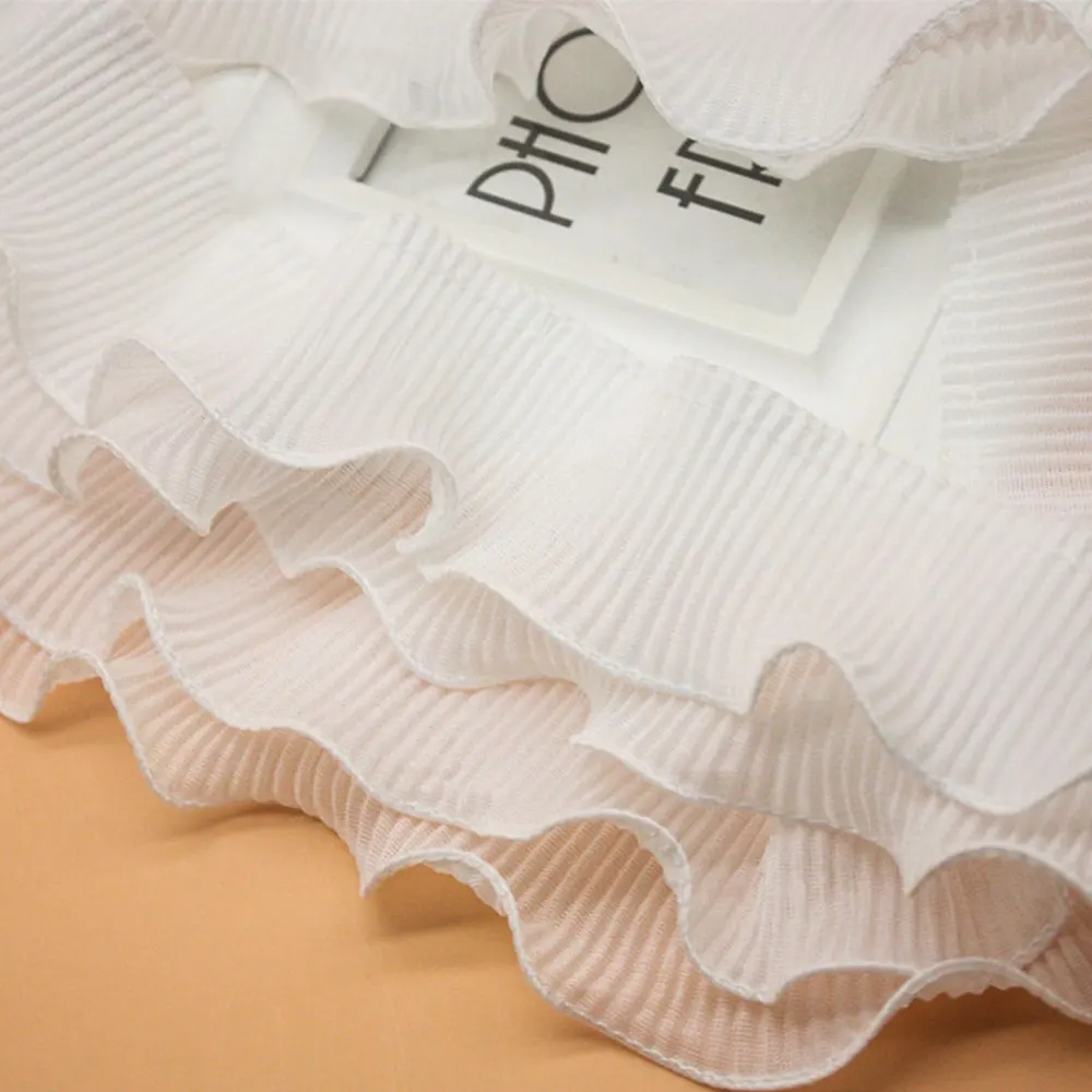 2025 Trendy 8.5cm Width 2-Layer Elastic Pleated Chiffon Lace White/Black Ruffle Trim for Doll DIY Clothing Decoration Supplies