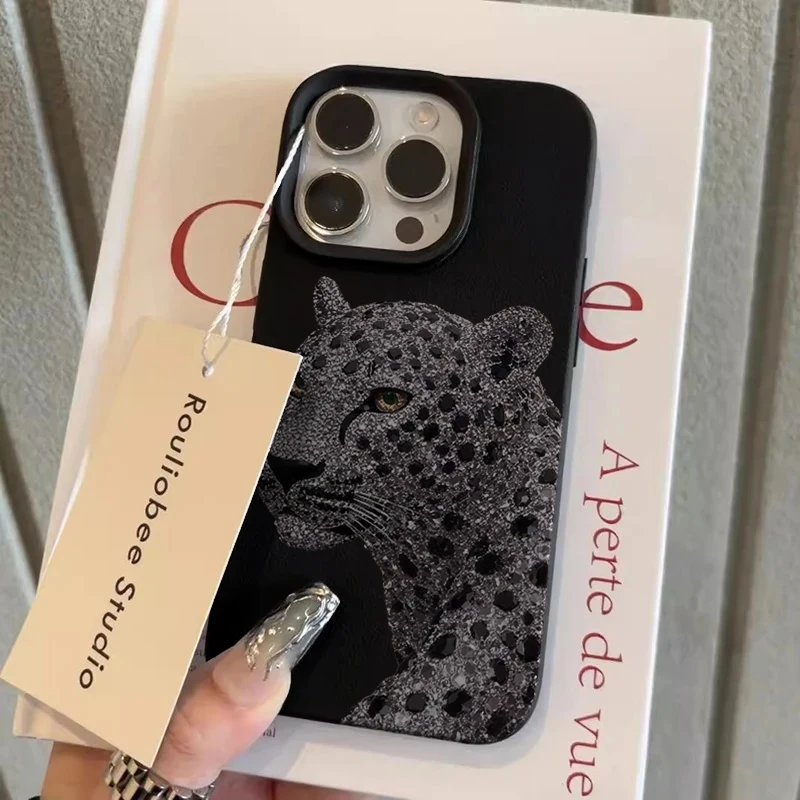 Diamant-Leopardenmuster-Hüllen für iPhone 17 14 15 16 Pro Max Plus, iPhone 11 12 13 14 15 7 8 XS XR Luxus-Silikon-Schutzhülle – Detail 2