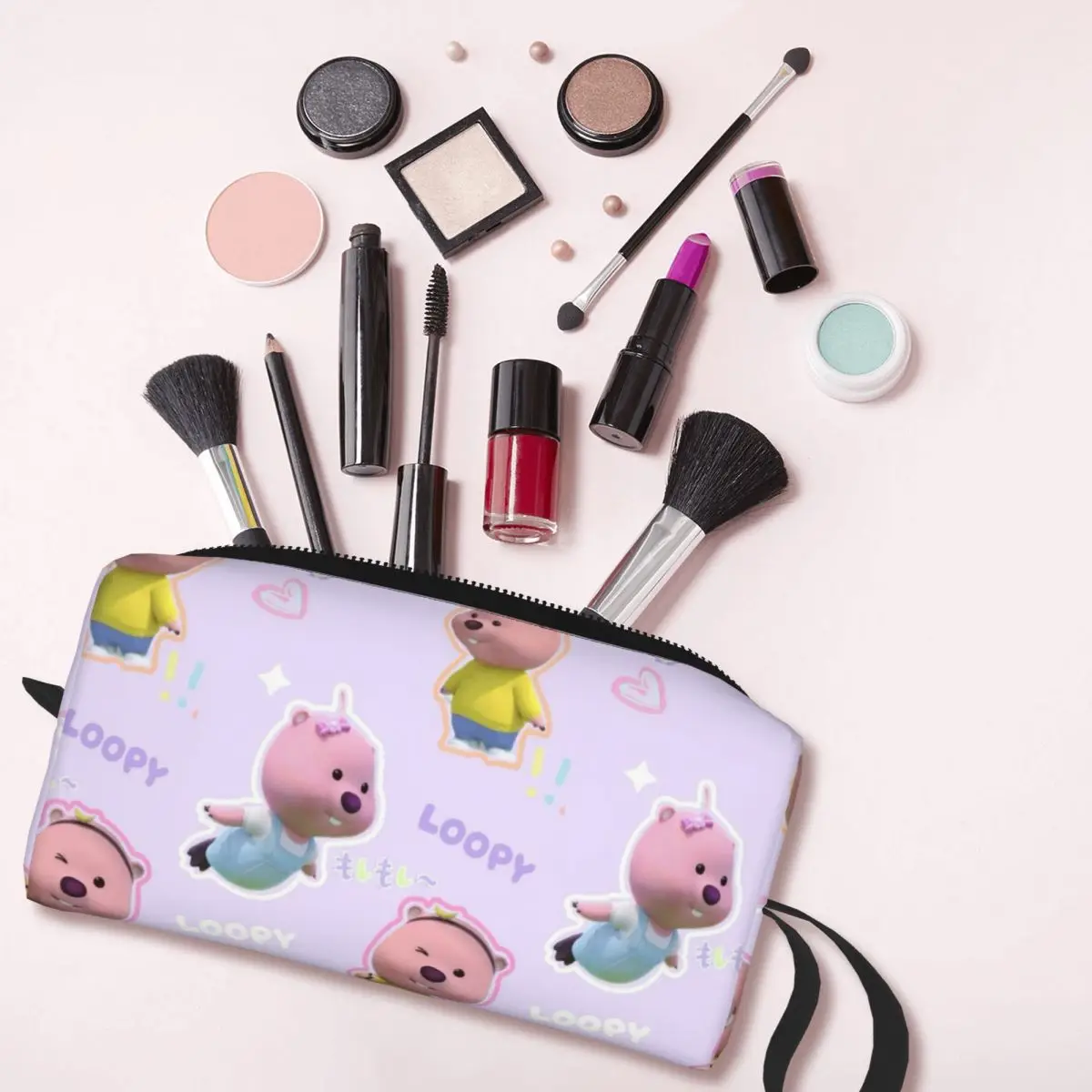 Kawaii Loopy Cartoon Beaver Large Makeup Bag Beauty Pouch Travel Cosmetic Bags Cute Organizer for Women