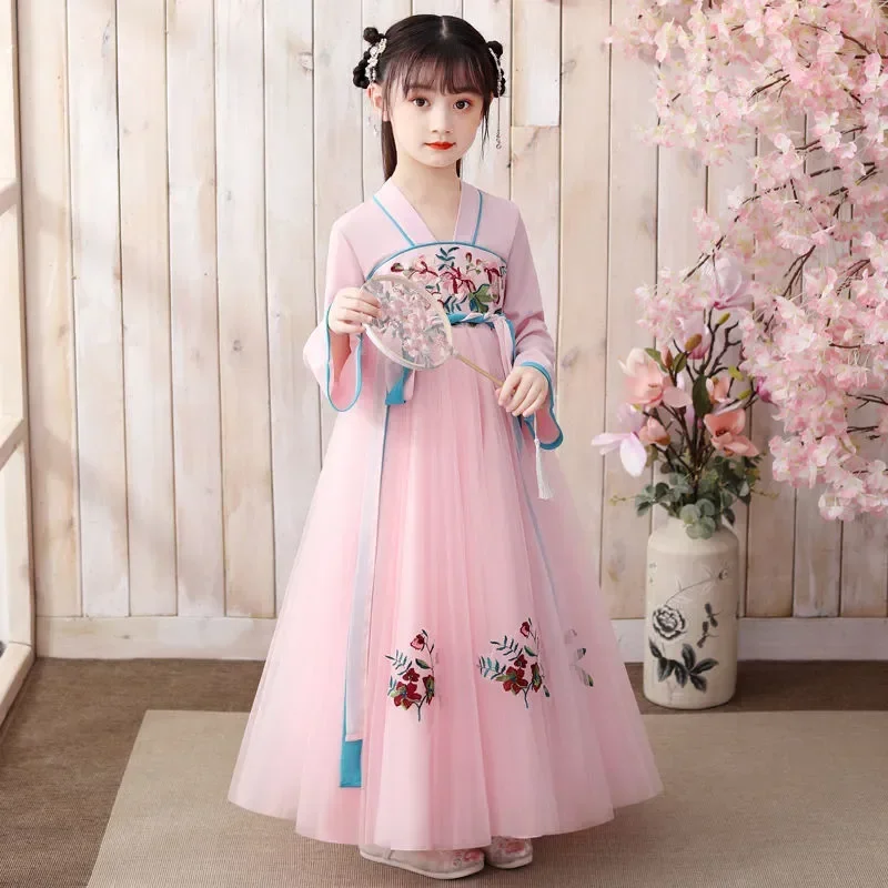 Ancient Kids Traditional Dresses Chinese Outfit Girls Costume Folk Dance Performance Hanfu Dress for Children Princess Dress