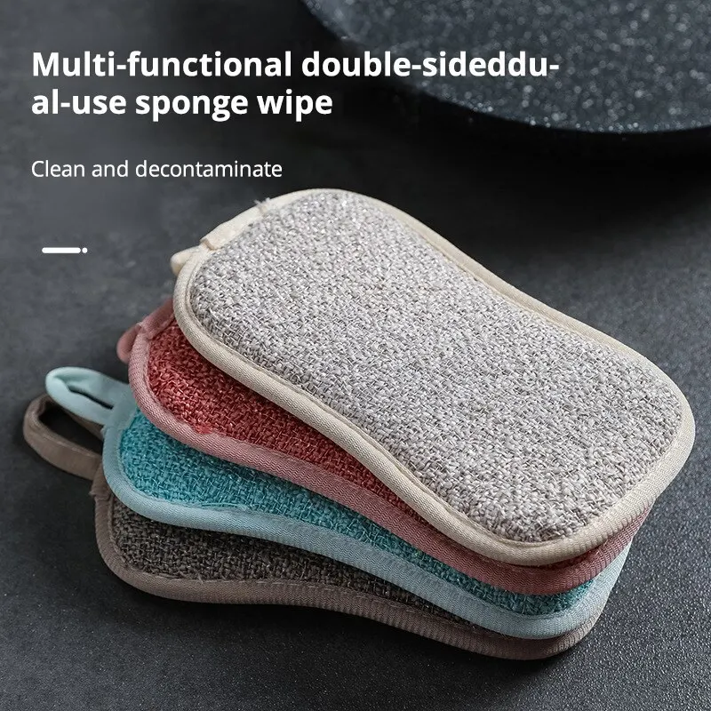 5PCS Super Absorbent Microfiber Double Sided Scrub Sponge for Dishwashing Kitchen Bathroom Clean Cloth Eraser Magic Sponge