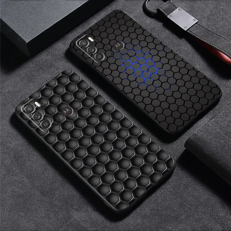 Phone Cover Case for Motorola Moto Edge 20 Pro 30 Lite G22 Edge40 G53 G30 G71 G51 G73 G50 G32 G60s G52 Geometric Carbon Fiber view 3