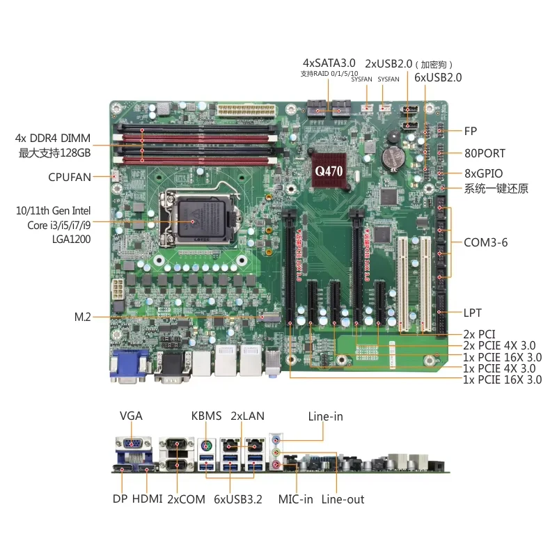 Ktb Fanless Industrial Computer Box Pc Ddr4 Ram 64Gb Display Intel Q170 Cpu 6-9Th Gen Industrial Embedded Pc With Vga Card