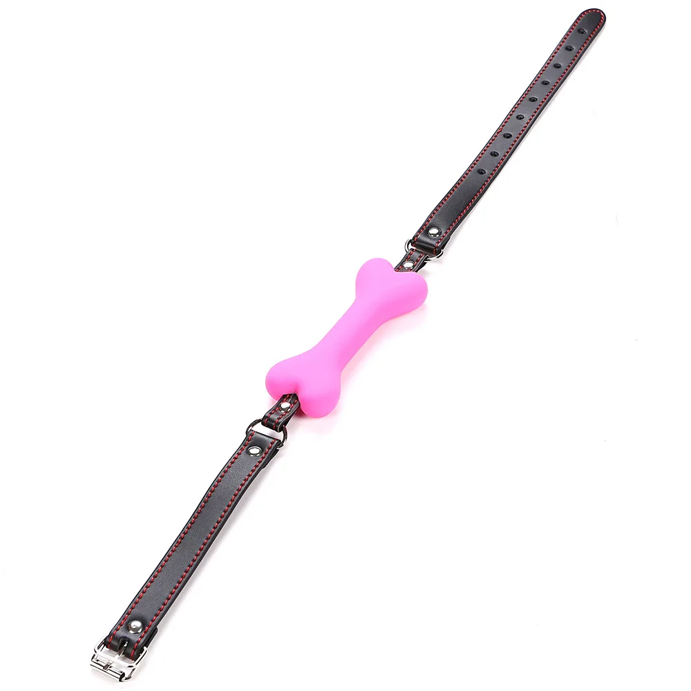 Sexy PU Leather Buckle Straps Silicone Dog Bone oral fixation Mouth Gag for couple Slave BDSM Toys adult games restraints estim