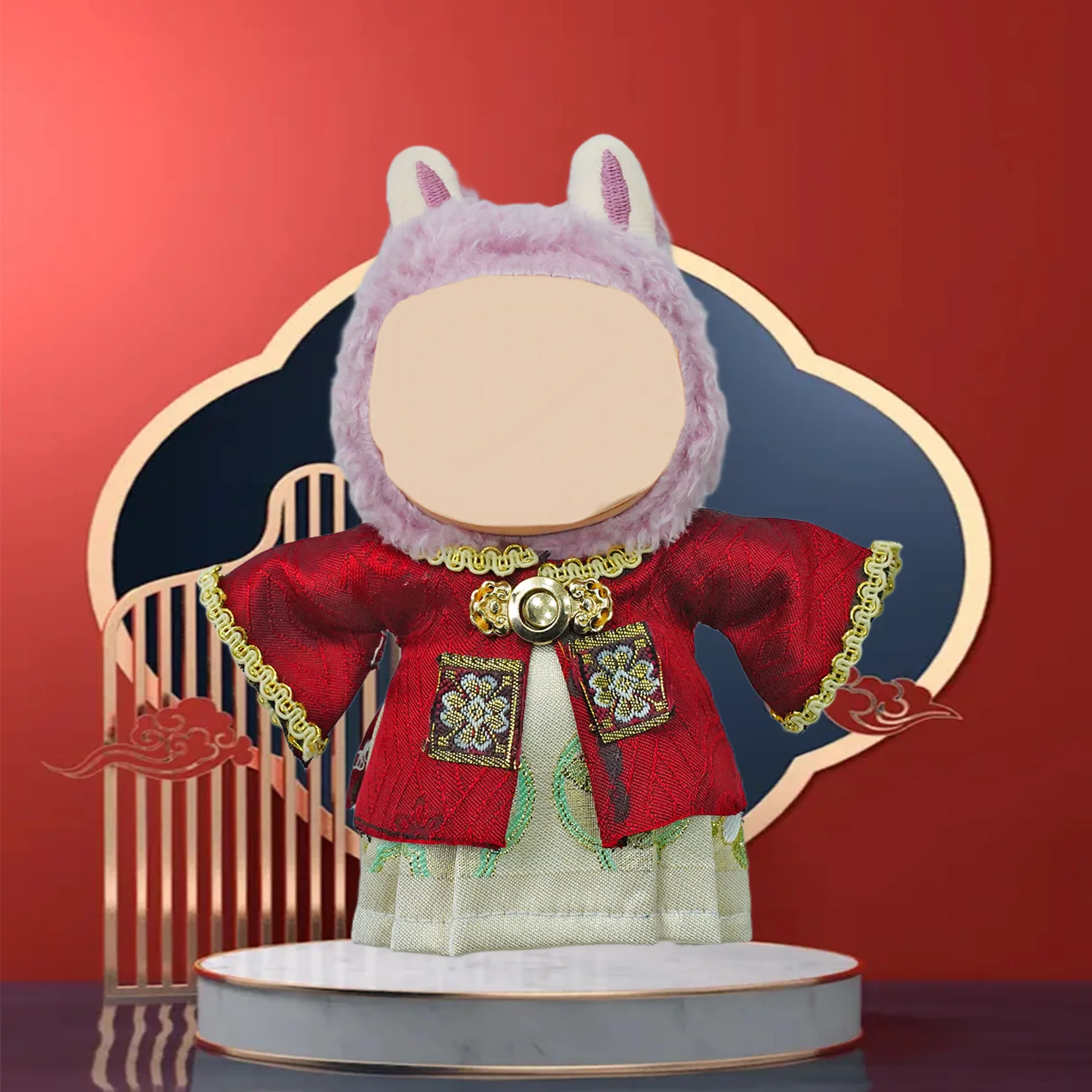 17 cm Ming Hanfu four-piece square collar is made of Rabu doll clothing accessories with brocade horse face skirt (no doll).