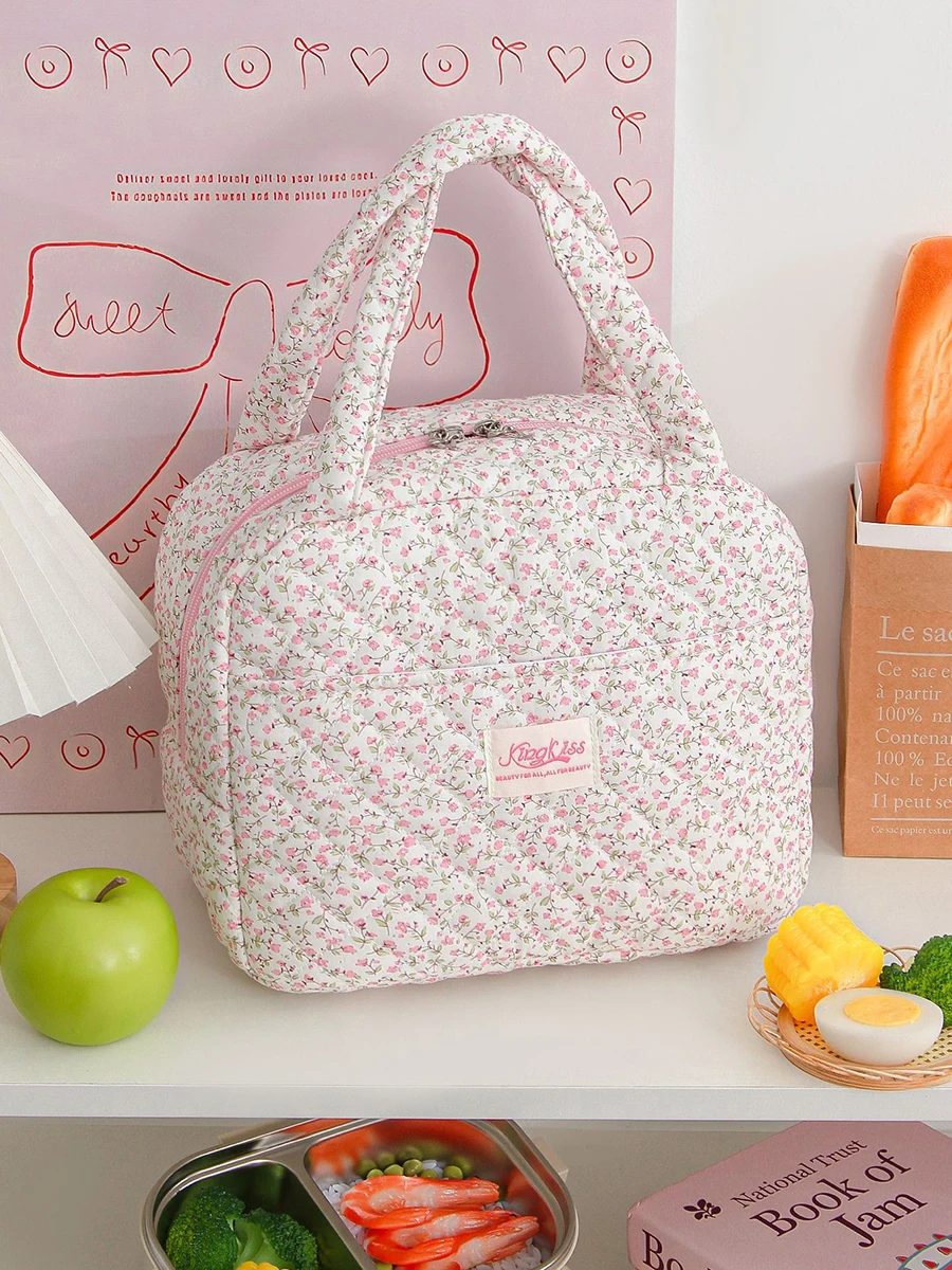 

Floral Lunch Bag Large Capacity Foldable Picnic Bag Portable Handbag for Outdoor Travel Bento Bag Insulated Lunch Tote for Women