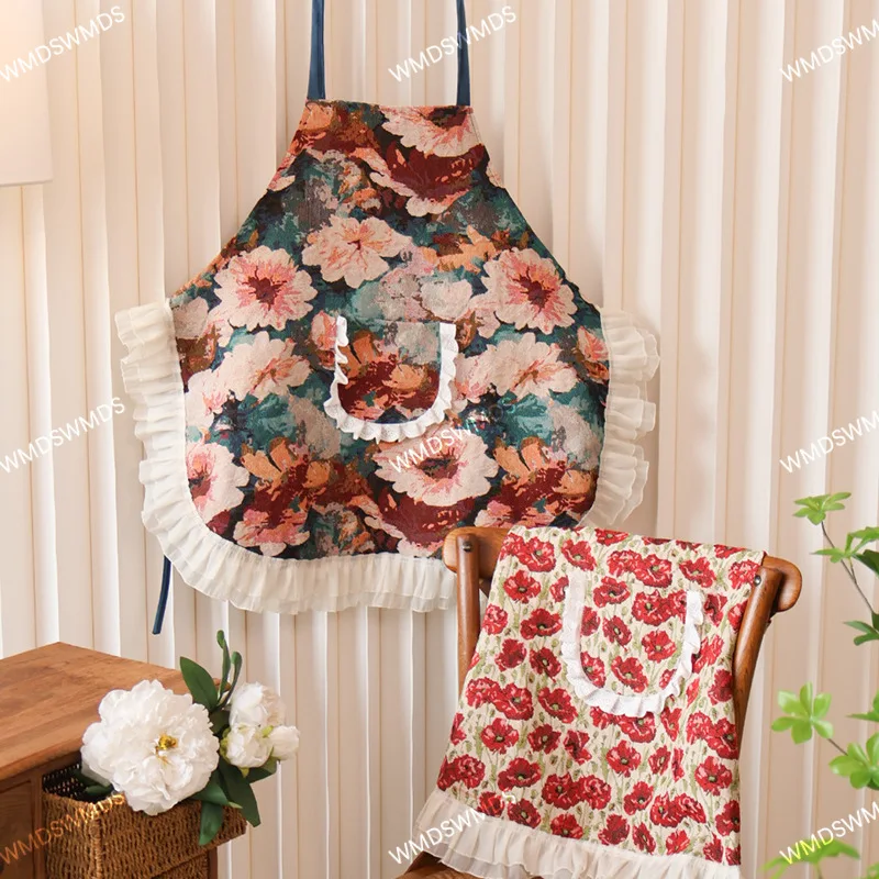 

French Garden Flower Aprons,High-value Gardening Work Cover,Household Kitchen Apron,Women's Waterproof Apron,Oil Stain Resistant