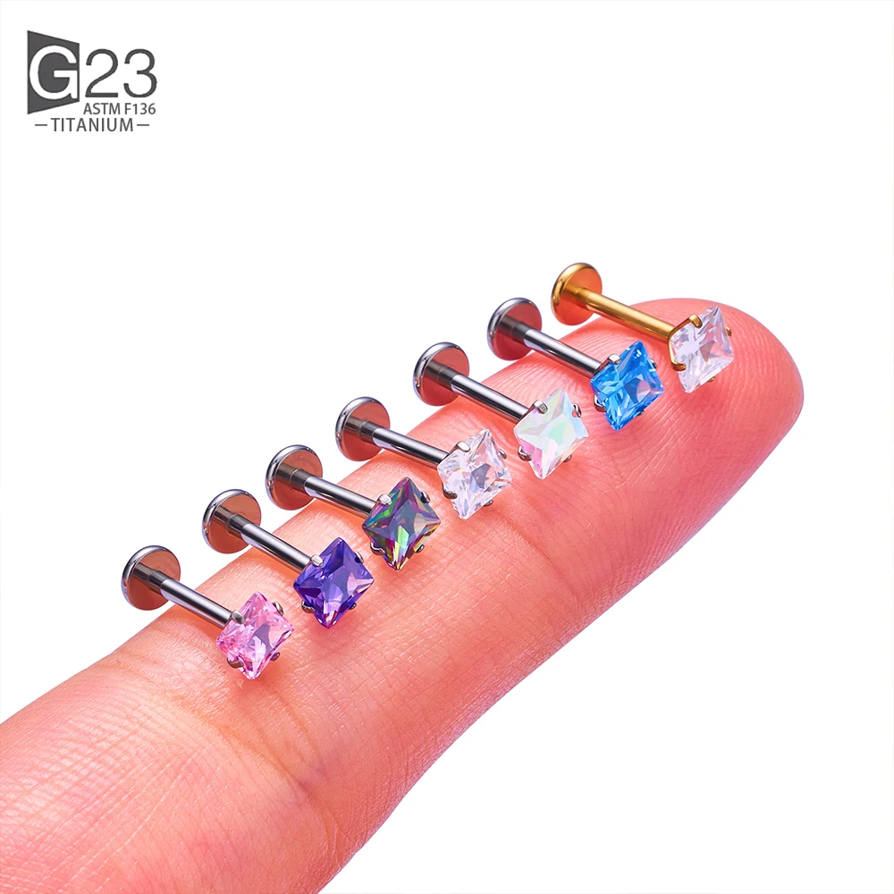 10Pc G23 Titanium Labret Lip Piercing Stud Internally Threaded Zircon Ear Stud Helix Cartilage Tragus Body Piercing Jewelry