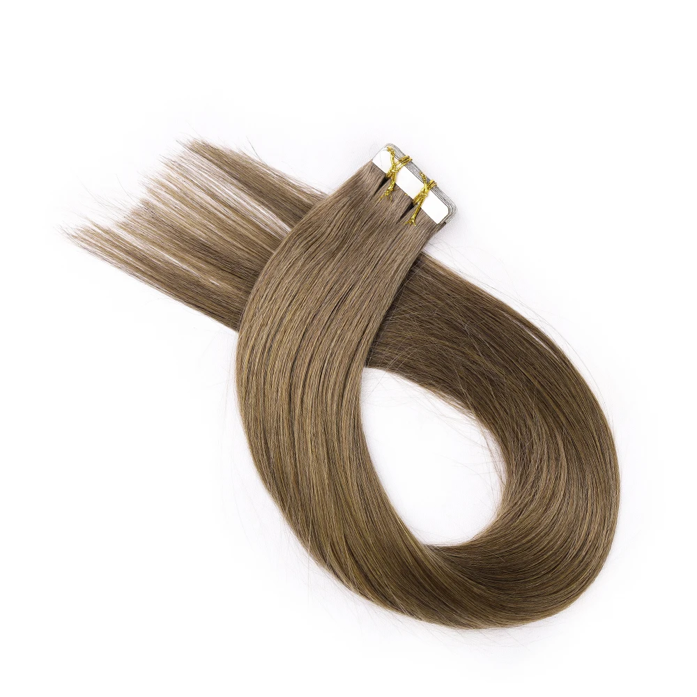 Light Brown Tape In Hair Extensions 100% Remy Real Hair Tape In Human Hair Extensions for Women Natural Seamless Weft 24 Inch