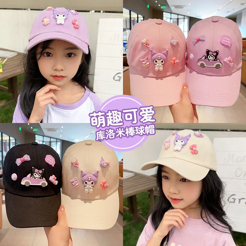 Sanrio-sombreros de Sol para niñas, gorras Kawaii de Hello Kitty, Kuromi, lindo sombrero de verano, gorra de béisbol con melodía de dibujos animados, protector solar de moda