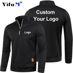 Sudadera con capucha y logotipo personalizado para hombre, Jersey grueso de cuello alto con media cremallera para exteriores, primavera y otoño