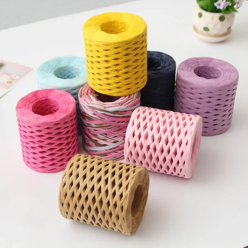 200M Raffia Paper Ribbon DIY Craft Raffia Straw Yarn for Knitting Crocheting Paper Threads Gift Packing Ribbon Wedding Decor