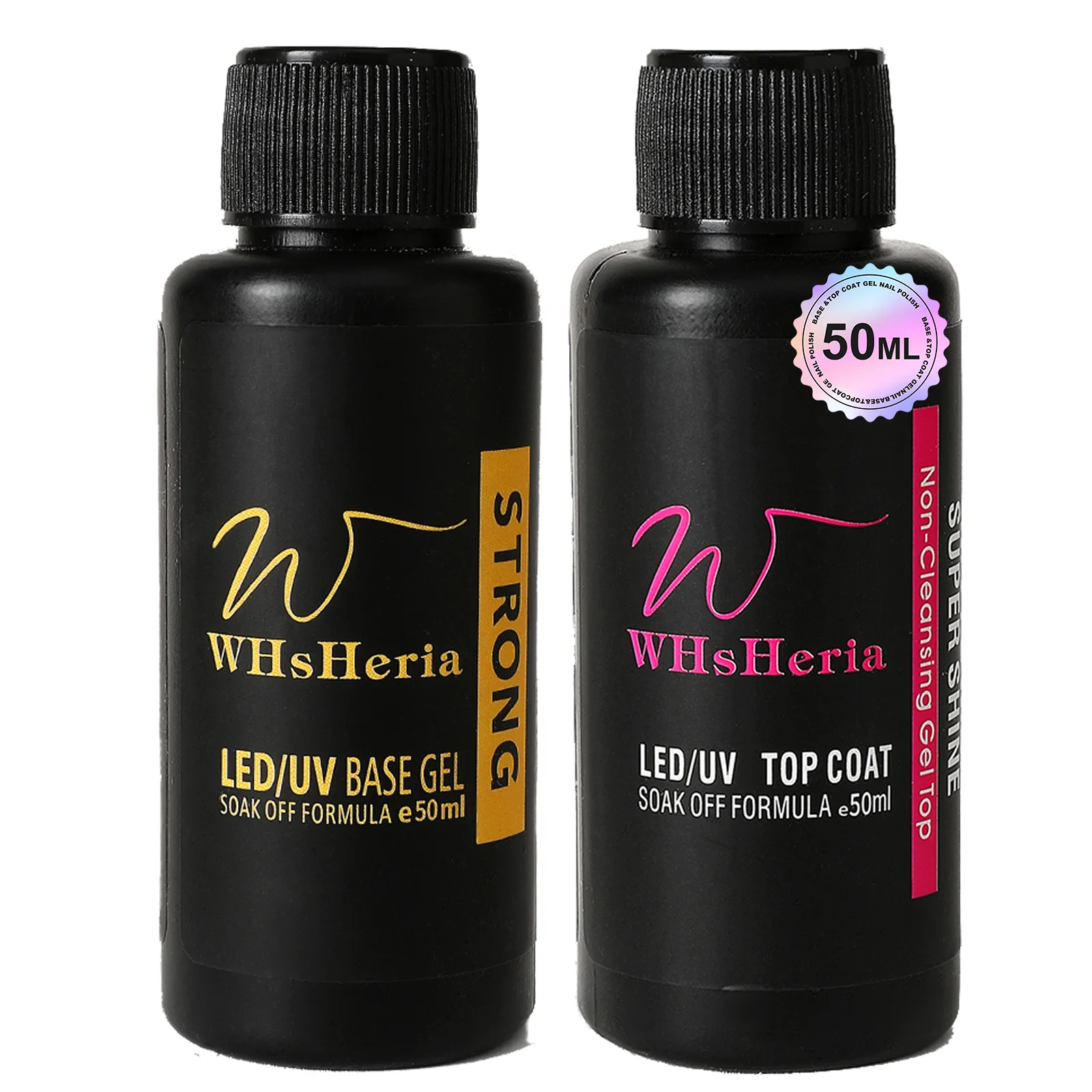 مجموعة معطف علوي من الجل مكونة من قطعتين من WHsHeria - بدون مسح ولمسة نهائية لامعة، معطف علوي أساسي يدوم طويلاً لطلاء الأظافر الجل #1