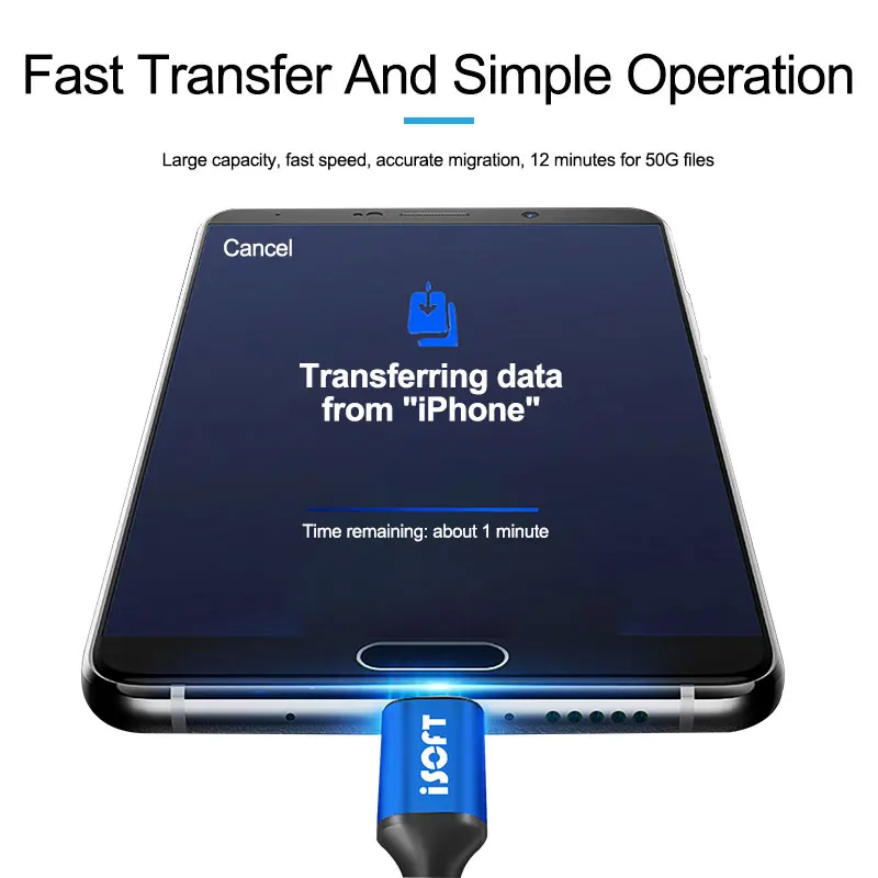 Línea de transmisión de datos con un clic, copia y transferencia de fotos/videos/aplicaciones/registros de chat/datos para Iphone, Android, TYPE-C
