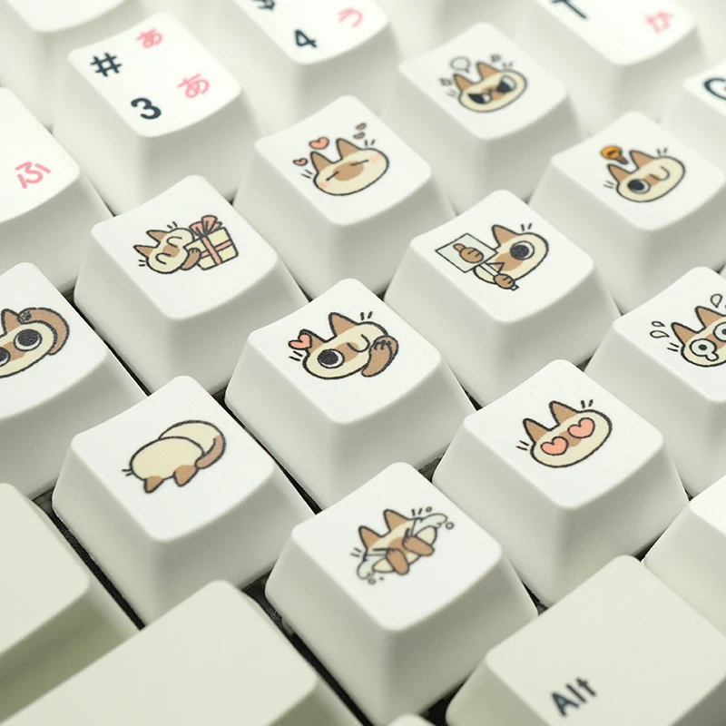 

17pcs/set Cartoon Cute Siamese Cat Theme Keycap White Cute Personalized PBT Sublimation OEM Profile Keyboard Cap Oem High R123